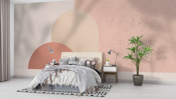 Modern Minimalist Geometric Wallpaper - Neutral Wall Mural - Beige & Dusty Pink Colors - Home Office & Study Decor - Calm & Serene Mural