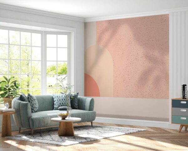 Modern Minimalist Geometric Wallpaper - Neutral Wall Mural - Beige & Dusty Pink Colors - Home Office & Study Decor - Calm & Serene Mural