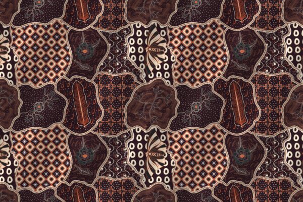 Modern Batik Office Wallpaper - Geometric Wall Mural - Brown, Orange & White Colors - 3D Effect Wall Art - Home Office Decor - Contemporary Mural