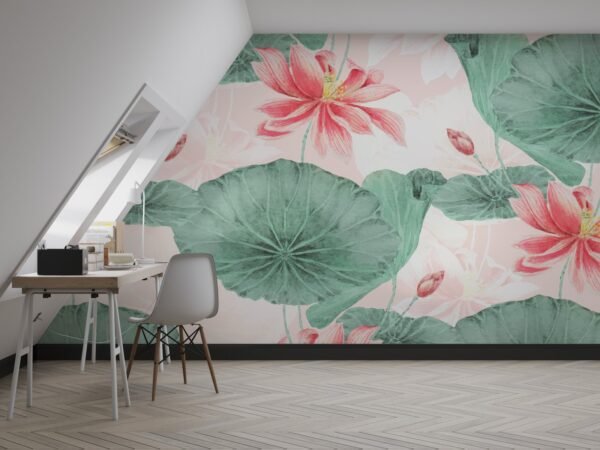 Watercolor Floral Wallpaper - Pink & Green Wall Mural - Nature Theme - Home Decor - Living Room, Bedroom & Kids Room Decor - Art & Mural