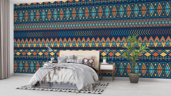 Tribal Ethnic African Geometric Wallpaper - Colorful Wall Mural - Botanical - Living Room & Bedroom Decor - Cultural Mural