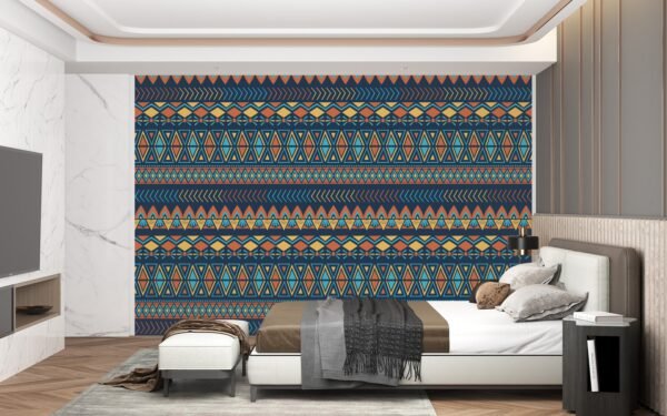 Tribal Ethnic African Geometric Wallpaper - Colorful Wall Mural - Botanical - Living Room & Bedroom Decor - Cultural Mural