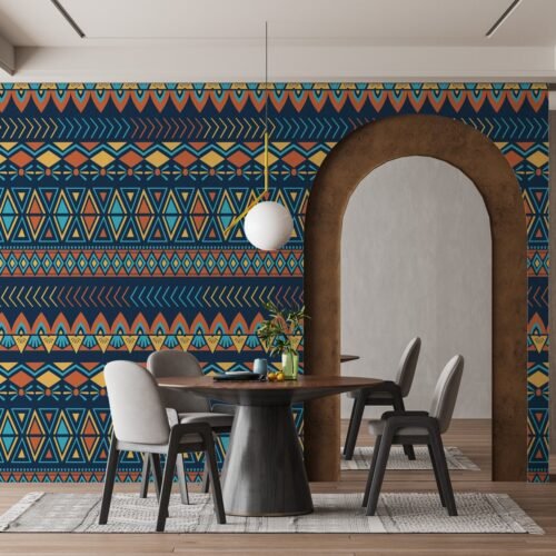 Tribal Ethnic African Geometric Wallpaper - Colorful Wall Mural - Botanical - Living Room & Bedroom Decor - Cultural Mural