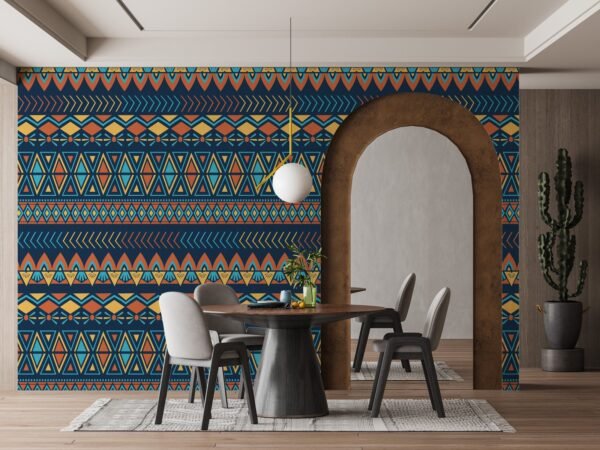 Tribal Ethnic African Geometric Wallpaper - Colorful Wall Mural - Botanical - Living Room & Bedroom Decor - Cultural Mural