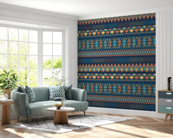 Tribal Ethnic African Geometric Wallpaper - Colorful Wall Mural - Botanical - Living Room & Bedroom Decor - Cultural Mural