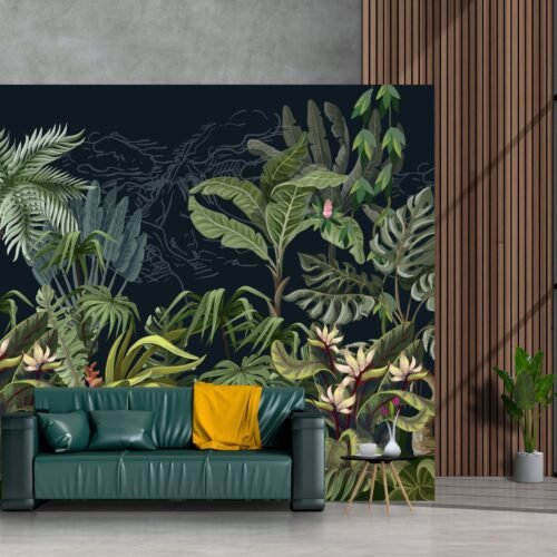 Tropical Oasis Wallpaper – Blue, Green & White – Botanical Palm Leaf Mural – Lush & Vibrant Wall Mural – Living Room, Bedroom, Bathroom  - Custom Wallpaper Mural peel and stick self adhesive non woven - printed wall torontodigital.ca