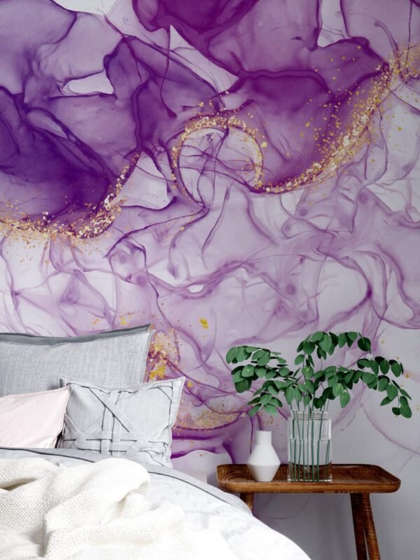 Purple Dream Wallpaper – Marble & Gold Accents – Elegant & Modern – Bedroom, Dining & Living Room & Remove – Summer Decor  - Custom Wallpaper Mural peel and stick self adhesive non woven - printed wall torontodigital.ca