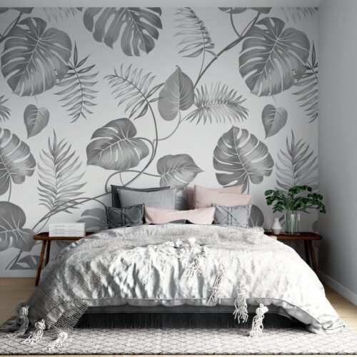 Jungle Oasis Tropical Leaves Wallpaper - Green & White Wall Mural - Botanical Bedroom & Living Room Decor - Peel & Stick Wallpaper - Summer Decor