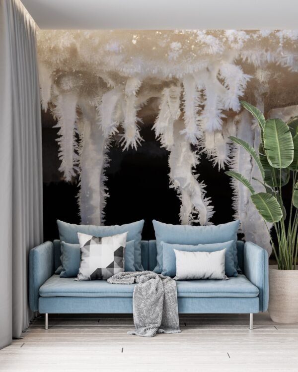 Icy Cave Wallpaper – Nature Mural – Cold & Frozen Landscape – Winter Wonderland – Bedroom,Home Office, Entryway – Summer Decor  - Custom Wallpaper Mural peel and stick self adhesive non woven - printed wall torontodigital.ca