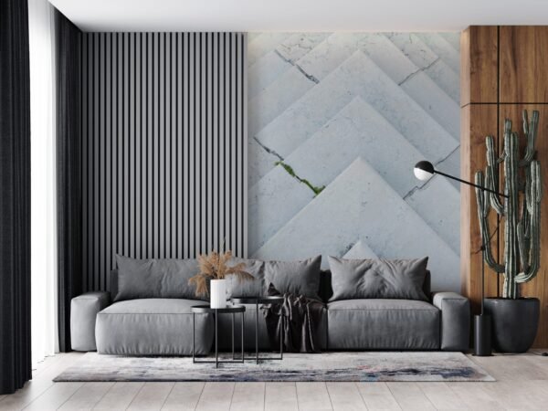 Modern Geometric Wallpaper - Gold, Gray & White - Black & White Mural - Contemporary Wall Mural - Living Room, Dining Room, Office Decor