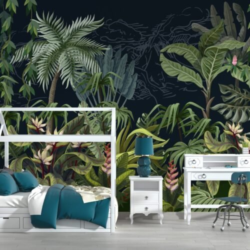 Tropical Oasis Jungle Wallpaper – Colorful Botanical Wall Mural with Flowers & Leaves – Vibrant Nature Kids Room Decor – Summer Decor Home Inspo  - Custom Wallpaper Mural peel and stick self adhesive non woven - printed wall torontodigital.ca
