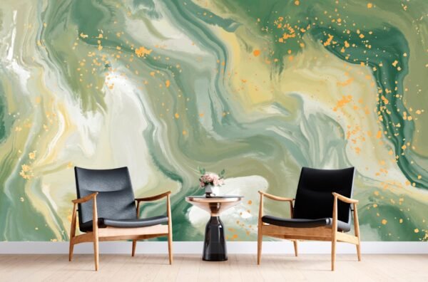 Green & Gold Marble Wallpaper – White Accents – Luxury Mural – Wall Mural – Home Decor, Office, Living Room  - Custom Wallpaper Mural peel and stick self adhesive non woven - printed wall torontodigital.ca