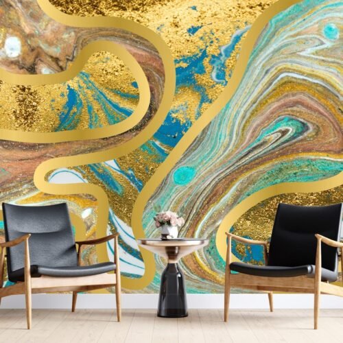 Blue & Gold Marble Wallpaper – Glamourous- Luxury Home Decor – Modern Art – Bedroom, Dining, Home Office, Entryway – Summer Decor  - Custom Wallpaper Mural peel and stick self adhesive non woven - printed wall torontodigital.ca