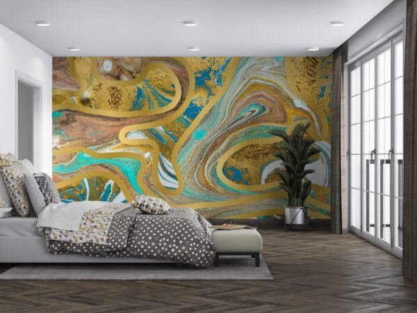Golden Agate Dream Wallpaper – Blue, Brown & Gold – Luxury Marble Mural – Bedroom, Living Room Decor  - Custom Wallpaper Mural peel and stick self adhesive non woven - printed wall torontodigital.ca