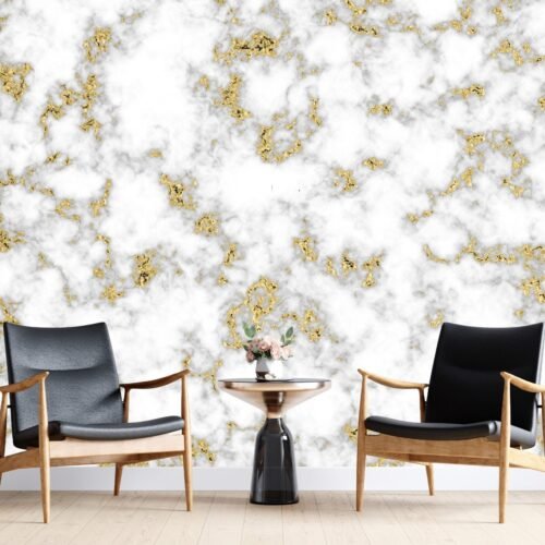 Geometric Marble Wallpaper – Black & White with Gold Accents – Eye-Catching & Sophisticated – Luxury Home Decor – Modern Art – Summer Decor  - Custom Wallpaper Mural peel and stick self adhesive non woven - printed wall torontodigital.ca
