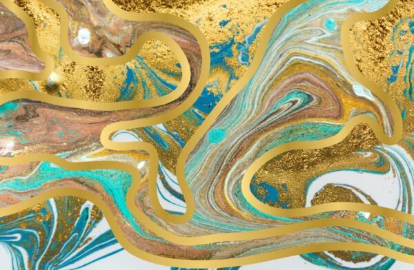 Golden Agate Dream Wallpaper – Blue, Brown & Gold – Luxury Marble Mural – Bedroom, Living Room Decor  - Custom Wallpaper Mural peel and stick self adhesive non woven - printed wall torontodigital.ca