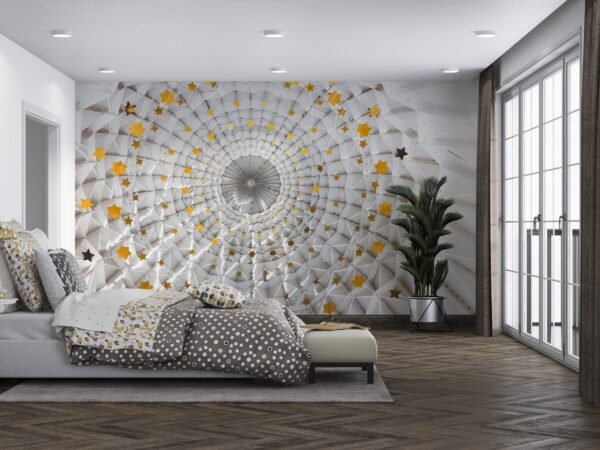 Modern Geometric Starry Night Wallpaper – Black & Gold Wall Mural with 3D Effect – Contemporary Home Decor – Living Room & Bedroom – Decor  - Custom Wallpaper Mural peel and stick self adhesive non woven - printed wall torontodigital.ca