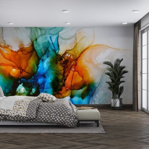 Abstract Watercolor Wallpaper – Contemporary & Fluid Mural – Unique – Modern Home Decor – Bedroom, Dining, Home Office, Entryway – Summer Decor  - Custom Wallpaper Mural peel and stick self adhesive non woven - printed wall torontodigital.ca