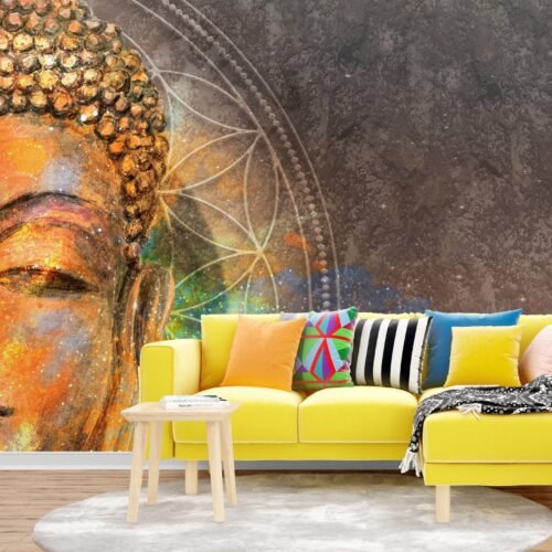 Buddha in Space Wallpaper Mural - Artistic & Spiritual Wall Decor for Home or Meditation Room - Unique Mural Featuring Buddha Statue