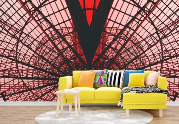 Abstract Industrial Staircase Wallpaper – Modern Red & White Wall Mural – Urban Loft Style – Dining Room, Living Room, Office Decor – Geometric Mural  - Custom Wallpaper Mural peel and stick self adhesive non woven - printed wall torontodigital.ca