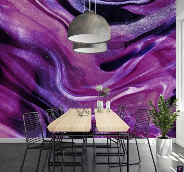 Purple Dream Wallpaper – Black, Pink, Red & White – Abstract Mural – Glitter Wall Mural – Living Room, Bedroom, Dining Room Decor  - Custom Wallpaper Mural peel and stick self adhesive non woven - printed wall torontodigital.ca