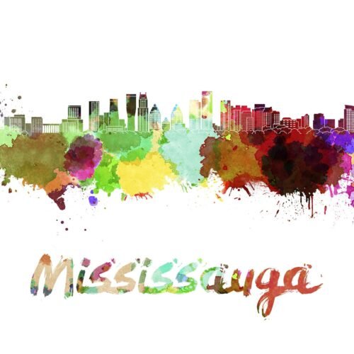Mississauga Skyline Wallpaper – Abstract & Colorful Mural – Modern Art – Urban – Bedroom, Dining, Home Office, Entryway – Summer Decor  - Custom Wallpaper Mural peel and stick self adhesive non woven - printed wall torontodigital.ca