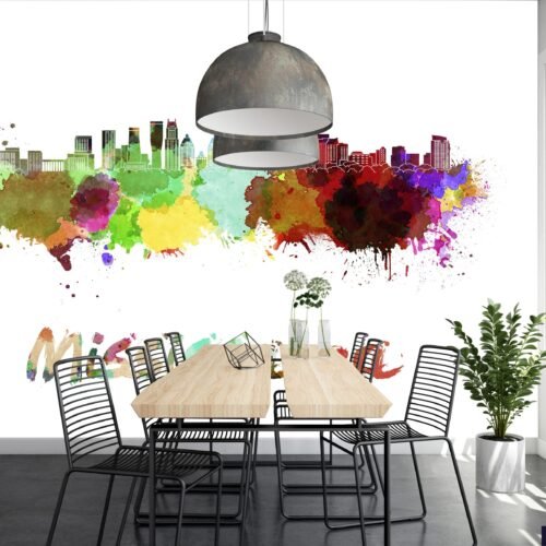 Mississauga Skyline Wallpaper – Abstract & Colorful Mural – Modern Art – Urban – Bedroom, Dining, Home Office, Entryway – Summer Decor  - Custom Wallpaper Mural peel and stick self adhesive non woven - printed wall torontodigital.ca