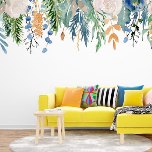 Tropical Oasis Safari Wallpaper – Jungle Animal Kids Room Wall Mural – Nature & Plant Theme – Pink & Blue Bedroom Decor  - Custom Wallpaper Mural peel and stick self adhesive non woven - printed wall torontodigital.ca