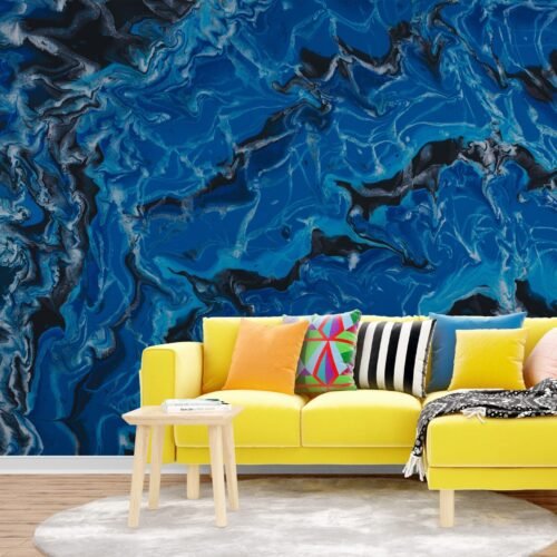 Blue & Gold Marble Wallpaper – Classic & Elegant Mural – Timeless Luxury – Inviting Home Decor – Modern Art – Summer Decor  - Custom Wallpaper Mural peel and stick self adhesive non woven - printed wall torontodigital.ca
