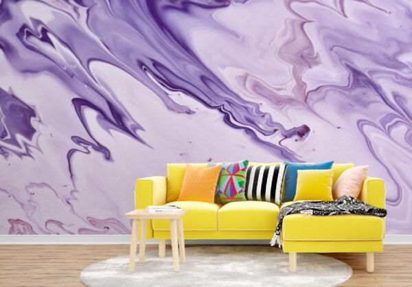 Purple Dream Wallpaper - Dark Blue, Light Gray, White & Yellow - Abstract Marble Mural - Modern Wall Mural - Living Room, Bedroom Decor