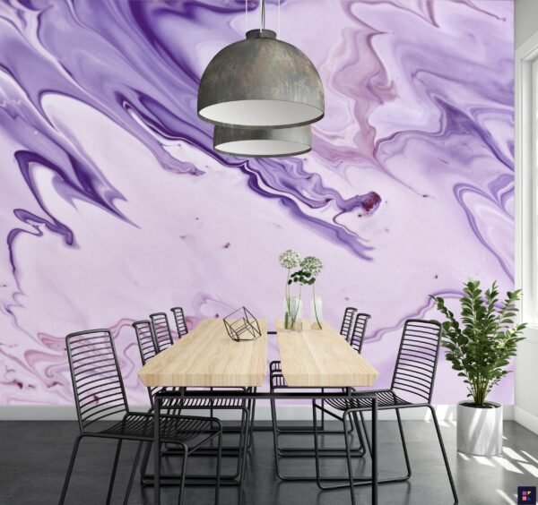 Purple Dream Wallpaper - Dark Blue, Light Gray, White & Yellow - Abstract Marble Mural - Modern Wall Mural - Living Room, Bedroom Decor