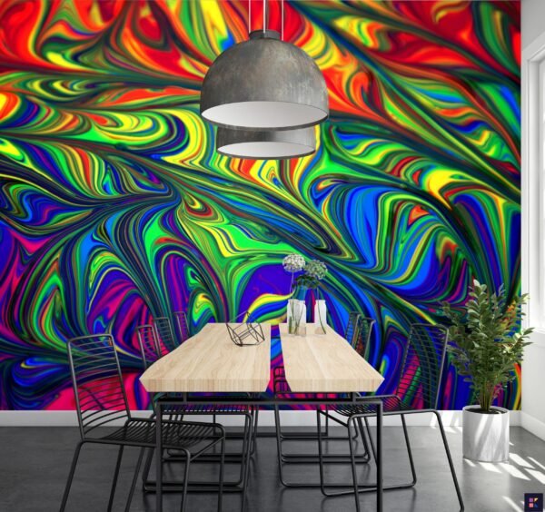 Rainbow Swirl Wallpaper – Abstract & Colorful Mural – Fun & Playful – Kids Bedroom – Dining Room Decor – Nursery Wallpaper – Summer Decor  - Custom Wallpaper Mural peel and stick self adhesive non woven - printed wall torontodigital.ca