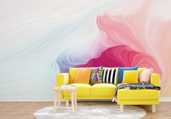 Pink and Blue Wave Wallpaper – Abstract & Modern Mural – 3D Effect – Contemporary & Stylish – Bedroom, Living Room- Summer Decor  - Custom Wallpaper Mural peel and stick self adhesive non woven - printed wall torontodigital.ca
