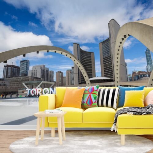 Toronto Skyline 3D Wallpaper - Contemporary Urban Mural - Cityscape Wall Decor - Home Office, Living, Bedroom Decor - Canada Wall Art