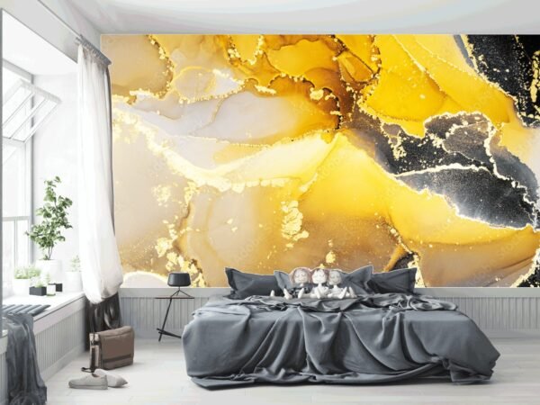 Golden Dream Wallpaper – 3D Marble Mural – Elegant & Modern – Luxury Home Decor – Bedroom, Dining & Living Room – Summer Decor  - Custom Wallpaper Mural peel and stick self adhesive non woven - printed wall torontodigital.ca