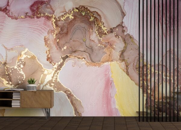 Abstract Pink & Gold Marble Wallpaper – Elegant & Sophisticated Mural – Luxury Home Decor – Modern Art – Summer Decor  - Custom Wallpaper Mural peel and stick self adhesive non woven - printed wall torontodigital.ca