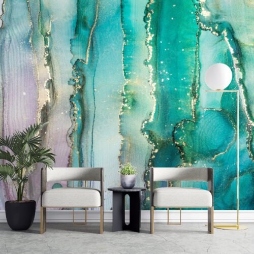 Blue & Gold Marble Wallpaper – Abstract Wall Murals – Modern Home Decor – Contemporary Art – Luxury Wall Coverings – Summer Decor  - Custom Wallpaper Mural peel and stick self adhesive non woven - printed wall torontodigital.ca