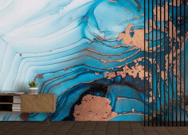 Blue & Gold Marble Wallpaper – Abstract Wall Murals – Luxury Home Decor – Modern Art – Summer Decor  - Custom Wallpaper Mural peel and stick self adhesive non woven - printed wall torontodigital.ca