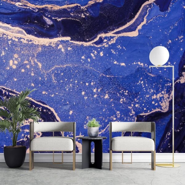 Blue & Gold Marble Wallpaper – Glamourous- Luxury Home Decor – Modern Art – Bedroom, Dining, Home Office, Entryway – Summer Decor  - Custom Wallpaper Mural peel and stick self adhesive non woven - printed wall torontodigital.ca