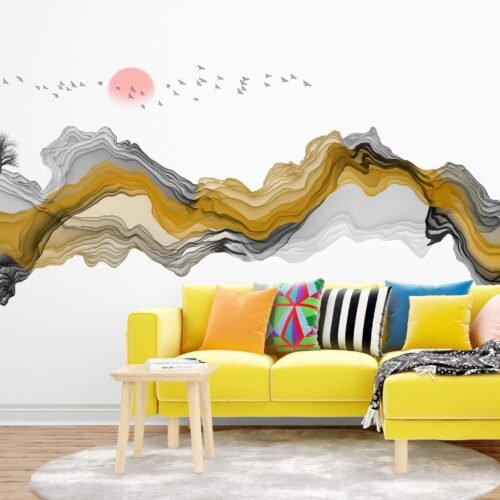 Watercolor Peach Accent Wall Wallpaper – Contemporary & Modern Mural – Bedroom – Summer Decor  - Custom Wallpaper Mural peel and stick self adhesive non woven - printed wall torontodigital.ca