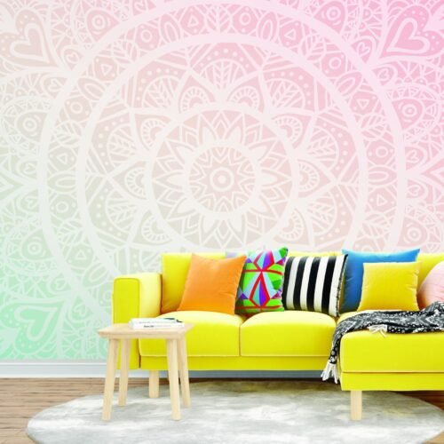 Pink & Black Mandala Gradient Wallpaper - Modern Bohemian Wall Mural - Bedroom, Living Room Decor - Relaxing & Stylish Mandala Mural