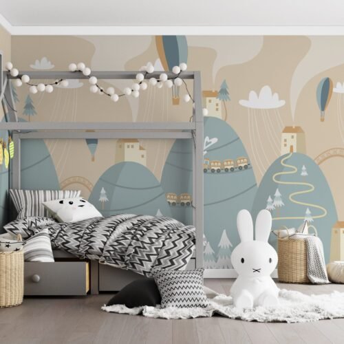Animal Silhouettes on Blue Wallpaper – Playful Kids Room Wall Mural – Orange, Gray & Yellow Accents – Nursery Decor – Perfect for Boys & Girls  - Custom Wallpaper Mural peel and stick self adhesive non woven - printed wall torontodigital.ca