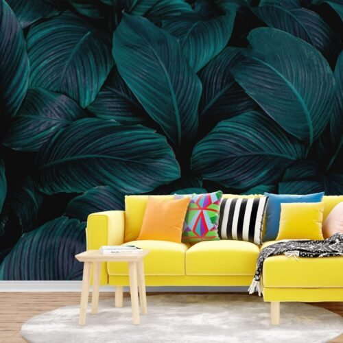 Tropical Oasis Wallpaper – Blue, Green & White – Botanical Palm Leaf Mural – Lush & Vibrant Wall Mural – Living Room, Bedroom, Bathroom  - Custom Wallpaper Mural peel and stick self adhesive non woven - printed wall torontodigital.ca