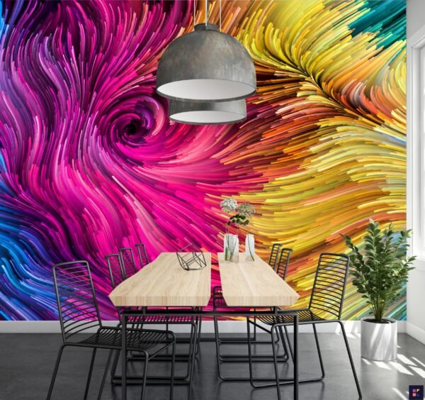 Rainbow Swirl Wallpaper – Abstract & Colorful Mural – 3D Effect – Modern & Energetic – Bedroom, Dining, Home Office, Entryway – Summer Decor  - Custom Wallpaper Mural peel and stick self adhesive non woven - printed wall torontodigital.ca