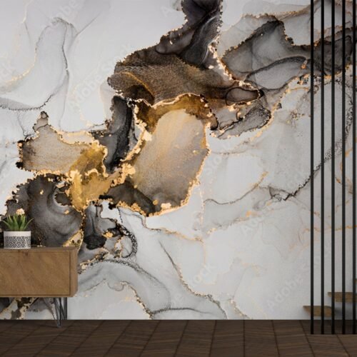 Blue & Gold Marble Wallpaper – Green & Gray Accents – Contemporary & Luxury Mural – Wall Mural – Living Room, Bedroom, Dining Room Decor  - Custom Wallpaper Mural peel and stick self adhesive non woven - printed wall torontodigital.ca