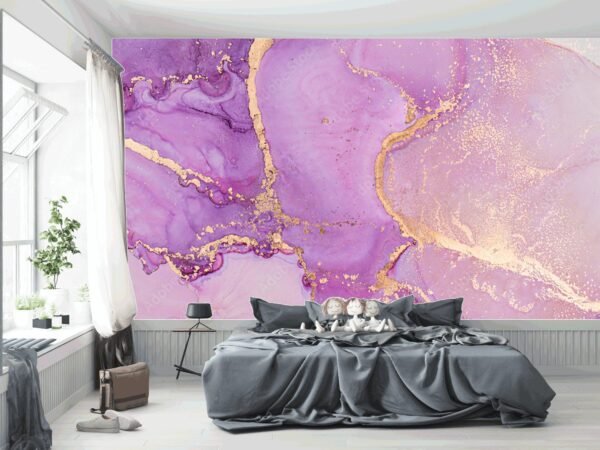 Purple & Gold Marble Wallpaper – Elegant & Luxurious Wall Murals – Home Decor & Interior Mural Trends – Modern Art – Summer Decor  - Custom Wallpaper Mural peel and stick self adhesive non woven - printed wall torontodigital.ca