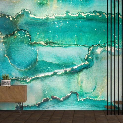 Teal and Gold Marble Wallpaper – White Accents – Luxury Mural – Wall Mural – Home Decor, Living Room, Dining Room, Bedroom  - Custom Wallpaper Mural peel and stick self adhesive non woven - printed wall torontodigital.ca