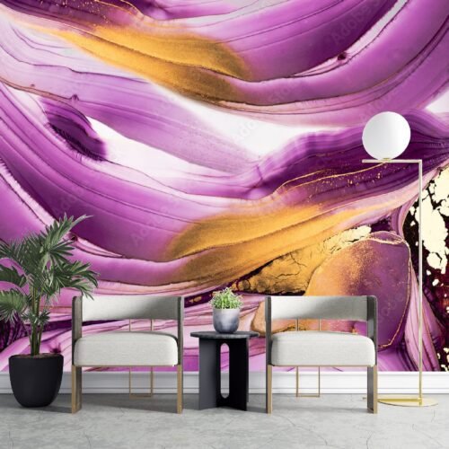 Abstract Marble Wallpaper – Black & Purple Mural – Elegant Luxury Home Decor – Modern Art – Home Office, Entryway – Summer Decor  - Custom Wallpaper Mural peel and stick self adhesive non woven - printed wall torontodigital.ca