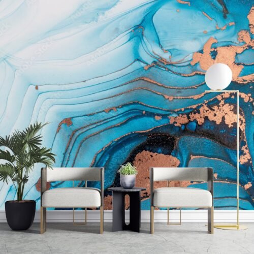 Blue & Gold Marble Wallpaper – Abstract Wall Murals – Luxury Home Decor – Modern Art – Summer Decor  - Custom Wallpaper Mural peel and stick self adhesive non woven - printed wall torontodigital.ca
