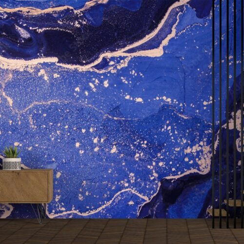 Blue & Gold Marble Wallpaper – Classic & Elegant Mural – Timeless Luxury – Inviting Home Decor – Modern Art – Summer Decor  - Custom Wallpaper Mural peel and stick self adhesive non woven - printed wall torontodigital.ca